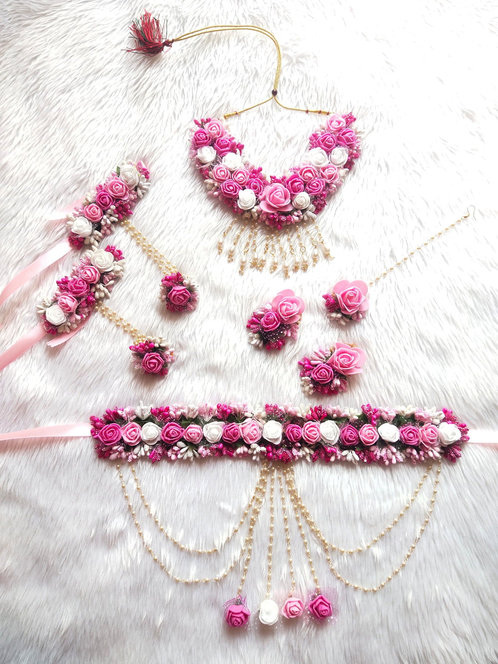 Pink Flower Jewellery Set - Baby Shower Jewellery - Foam Flower - Saubhagyavati.in