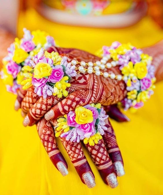 Pink Hathphool - Haldi mehndi flower jewellery - Saubhagyavati.in