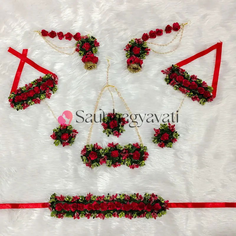 Red Flower Jewellery For Baby Shower and Dohale Jevan - Saubhagyavati.in