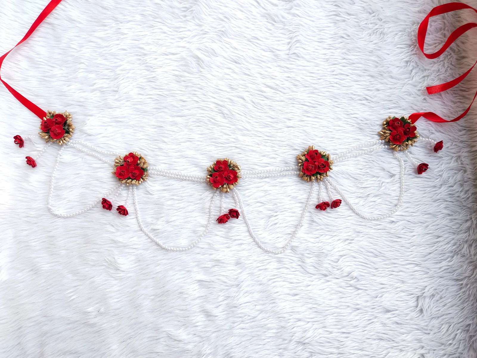 Red Flower Jewellery Set 🌸🌷 For Baby Shower and Dohale Jevan - Saubhagyavati.in