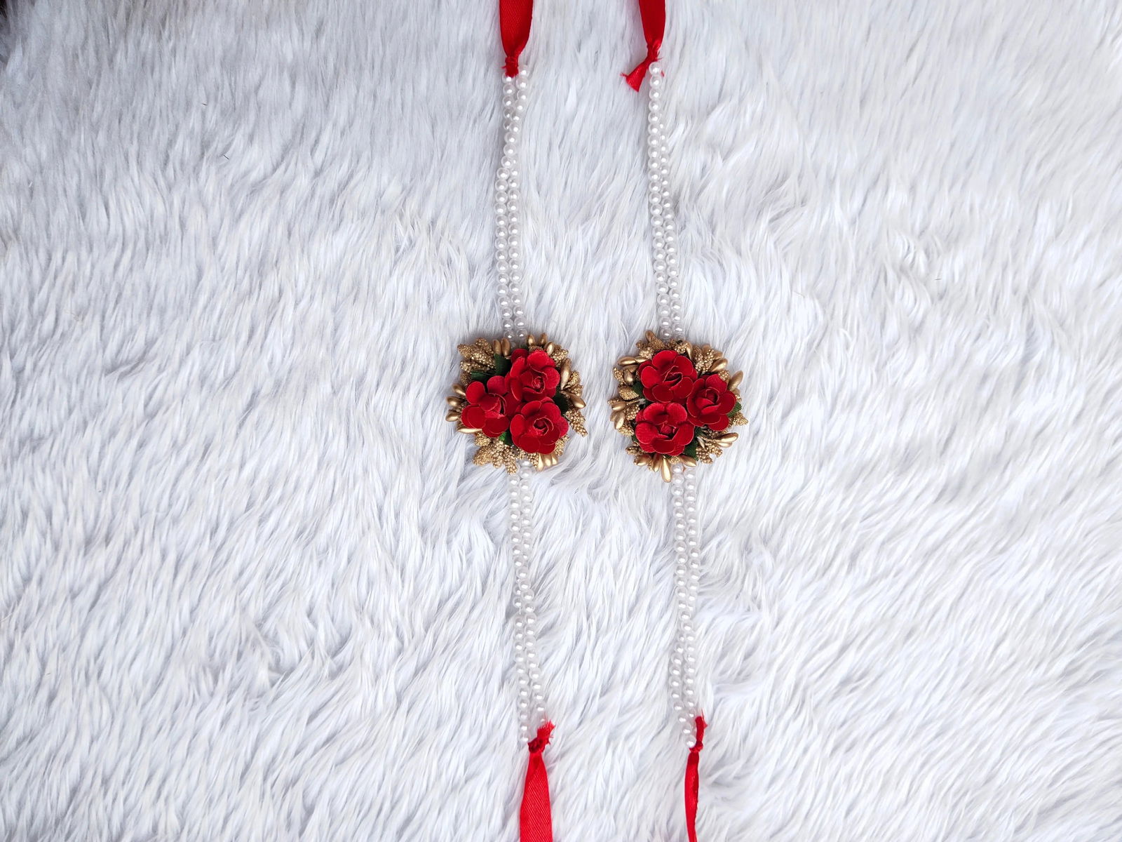 Red Flower Jewellery Set 🌸🌷 For Baby Shower and Dohale Jevan - Saubhagyavati.in