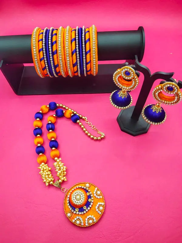 Silk Jewellery Set of Matching Bangles, Necklace and Earring - Saubhagyavati.in