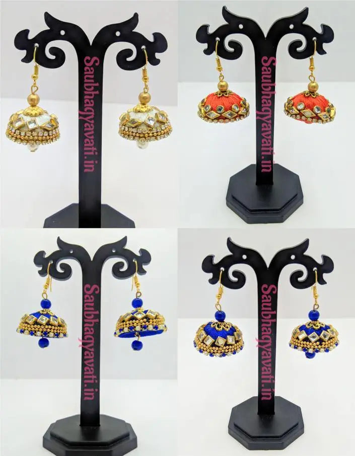 Silk Thread With Kundan Stone Earring - Saubhagyavati.in
