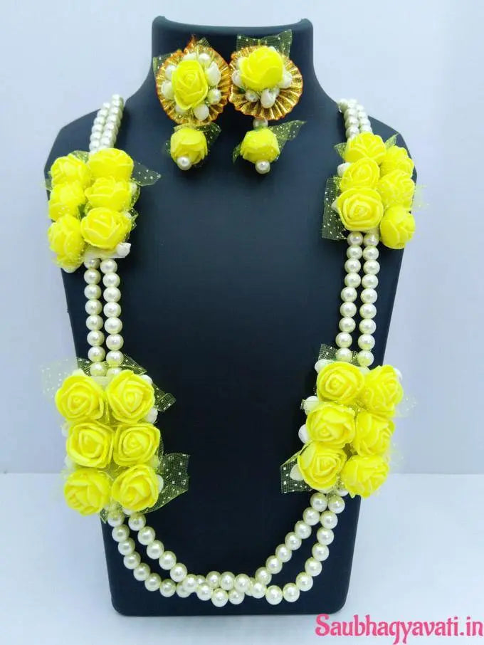 Yellow Flower jewellery Set Haldi Ceremony or Baby Shower - Saubhagyavati.in