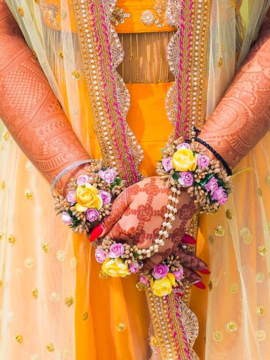 Yellow and Pink flower Hathphool or Hand Bracelet flower jewellery