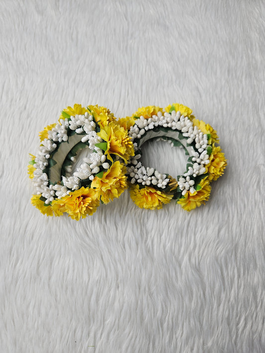Yellow Marigold & Jasmine Floral Bangles - Haldi & Mehendi Jewellery