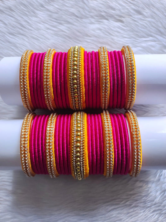 Dark Pink and Yellow color Bangle Chuda | New Silk Thread Bangle Design 2022 Saubhagyavati.in