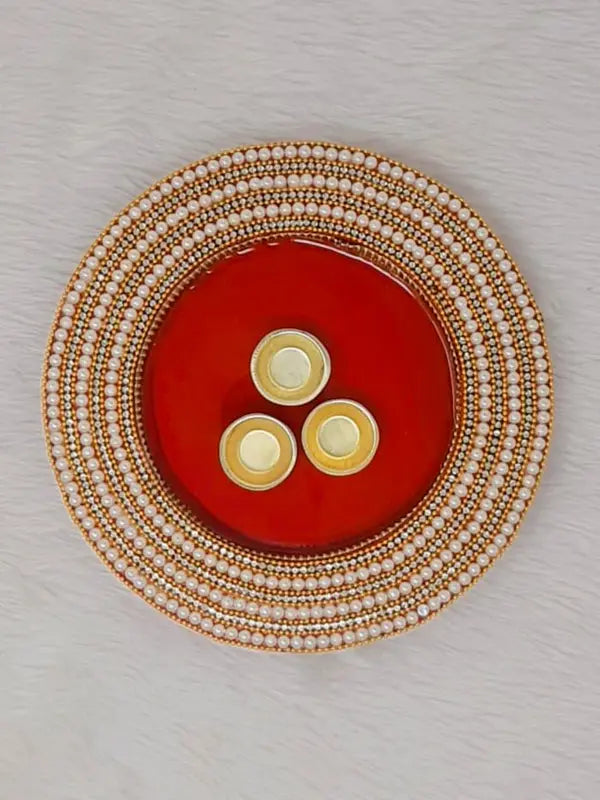 10" inch Round Pearl Decorative Wooden Pooja Thali
