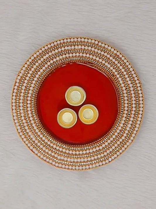 10" inch Round Pearl Decorative Wooden Pooja Thali