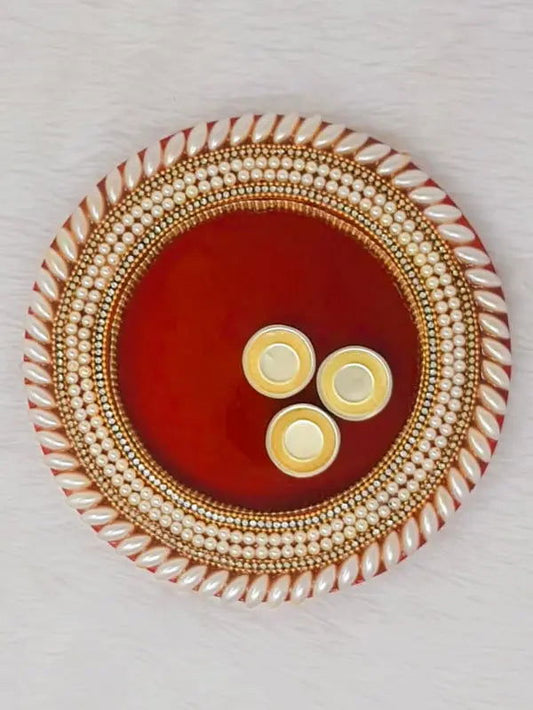 10" inch Round Wooden Pooja Thali - Saubhagyavati.in