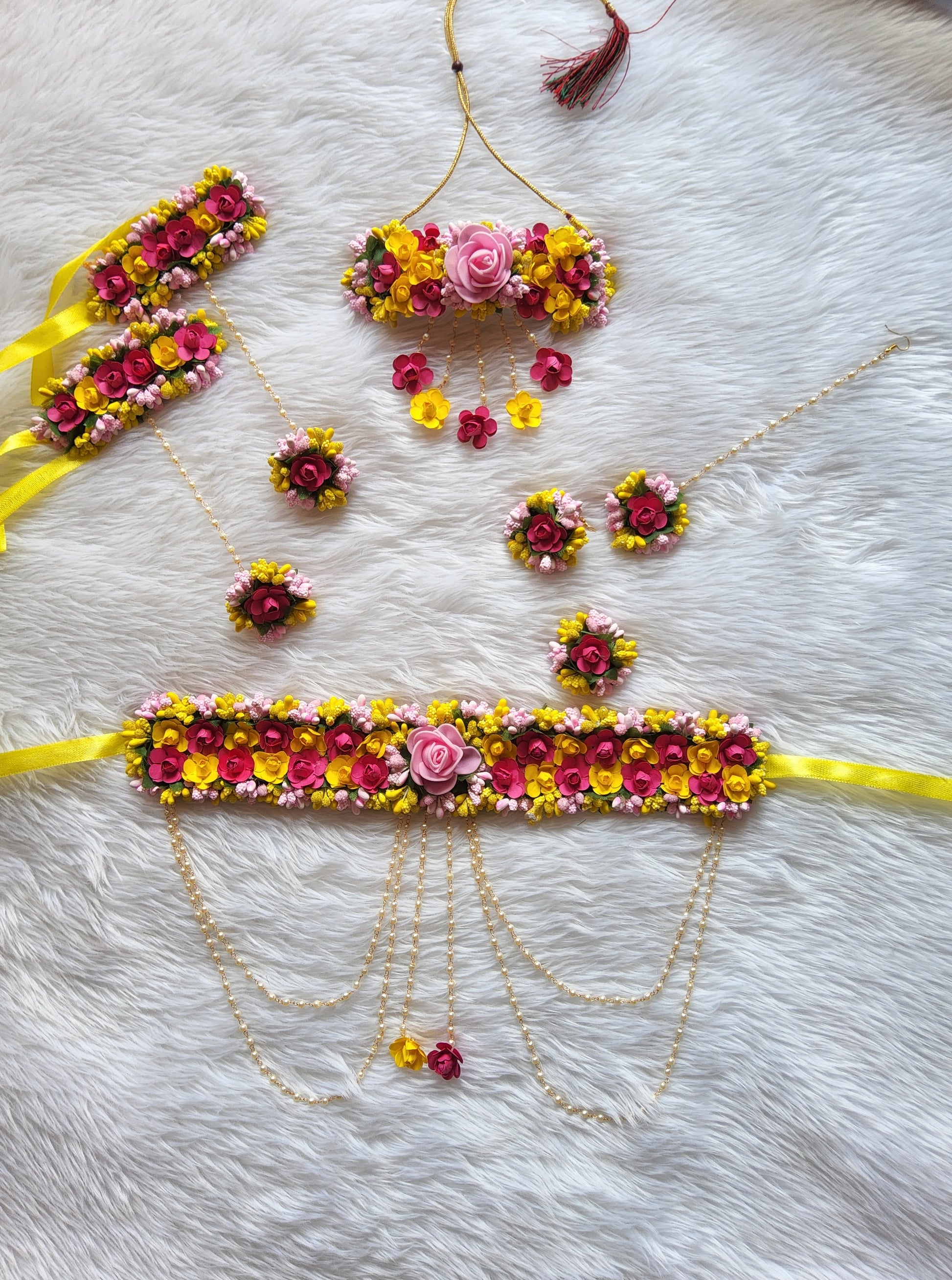 Multicolored flower jewellery with kamarbelt Saubhagyavati.in