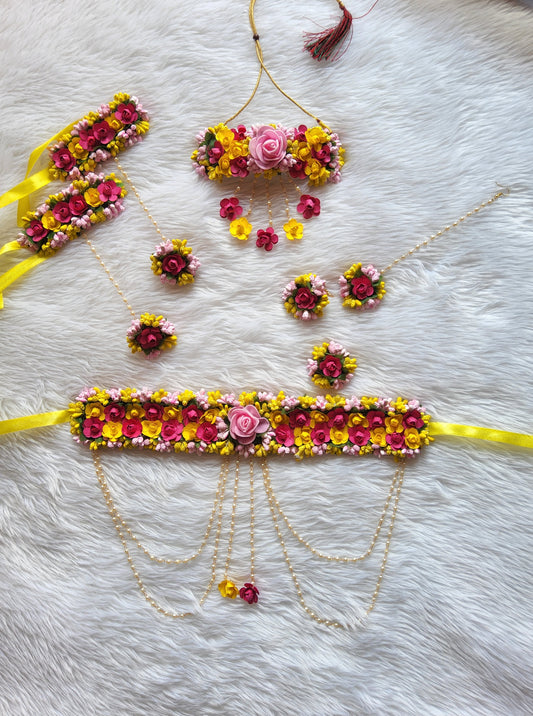 Multicolored flower jewellery with kamarbelt Saubhagyavati.in