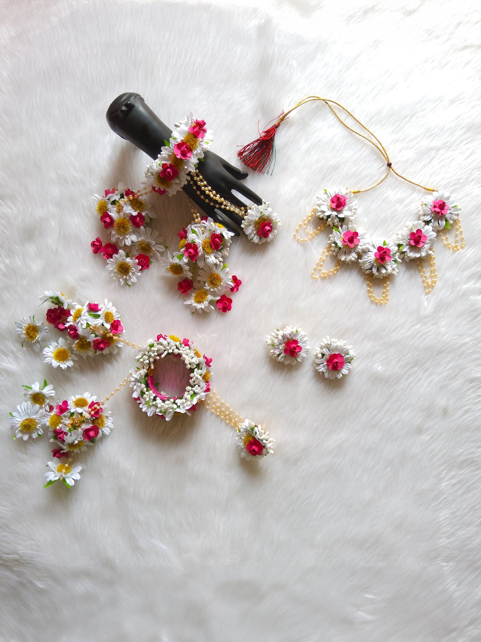 White and Pink Flower Jewelry set for Haldi and Baby Shower Celebration's