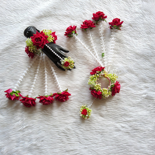 Classic Red Rose & White Floral Bridal Jewelry Set