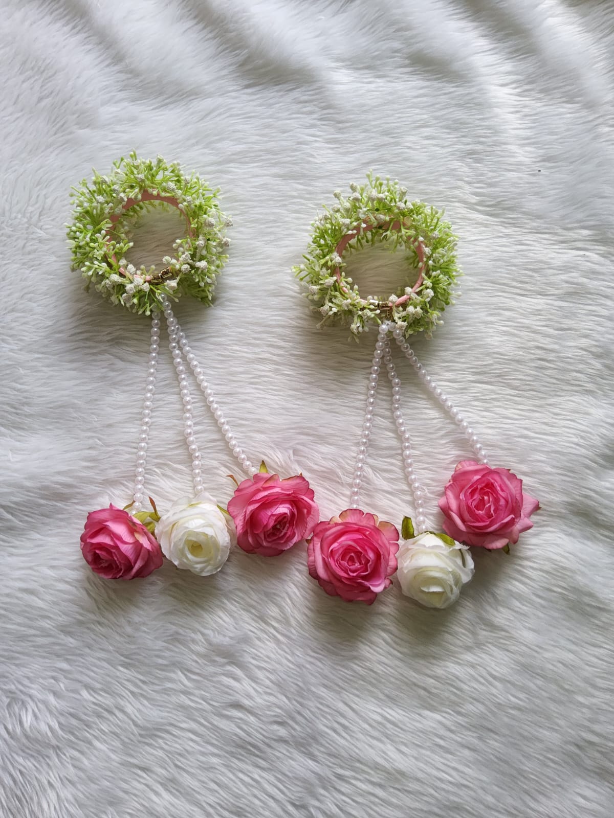 Artificial Pink and White Flower Jewellery kaleera for Haldi and Mehndi - Saubhagyavati.in