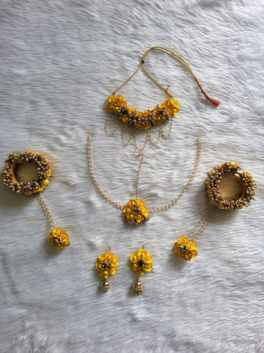 Blooming Creativity Exploring the Art of Yellow Flowers Jewellery for Haldi Ceremonies - Saubhagyavati.in