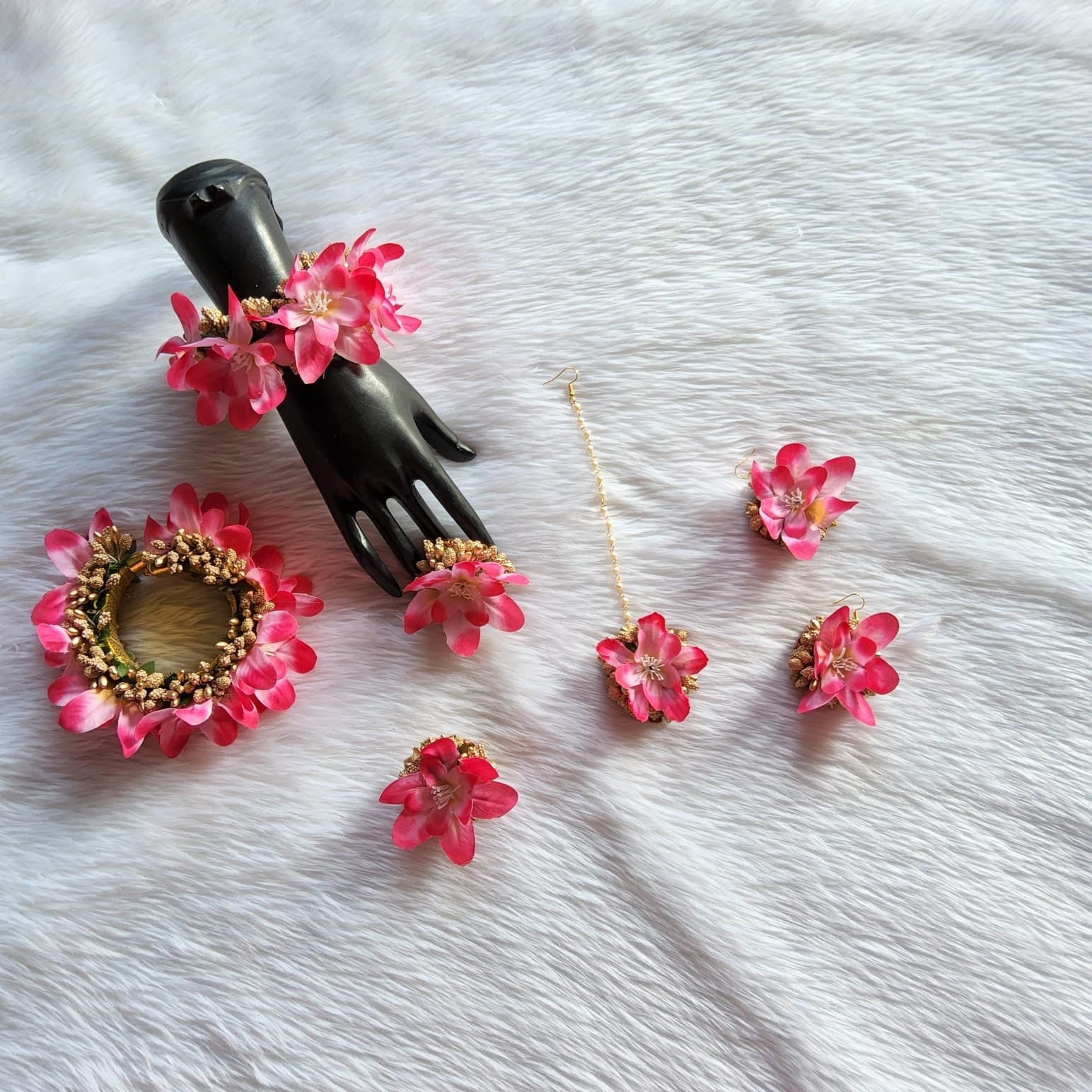 Blossom Orchid flowers jewellery set for haldi or baby shower - Saubhagyavati.in
