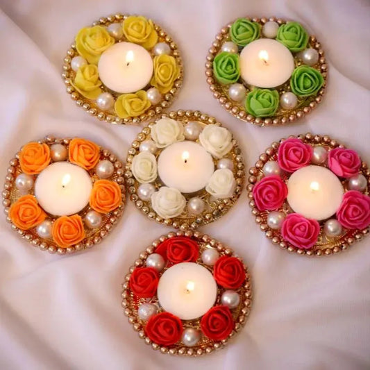 Buy Handmade Flower Decorative Tea Light Candle Holder (Set of 6) Saubhagyavati.in