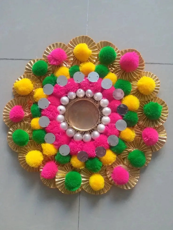 Buy Handmade Multicolour Pom Pom Tea Light Candle Holder Saubhagyavati.in