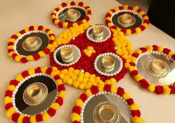 Buy Handmade Pom Pom Tea Light Candle Holder (Set of 7) Saubhagyavati.in