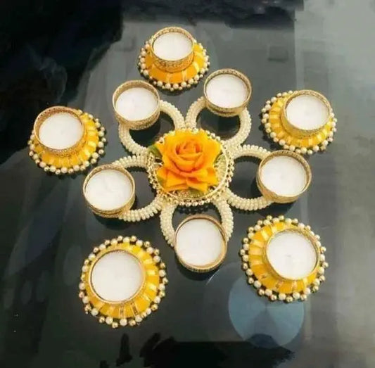 Buy Handmade Yellow Decorative Tea Light Candle Holder (Set of 6) Saubhagyavati.in