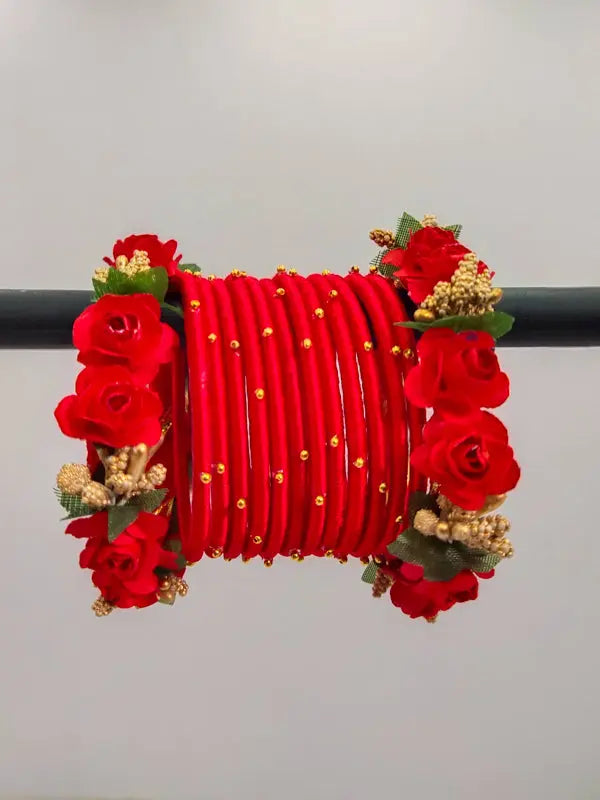 Buy Latest Red Silk Thread Flower Bangles Saubhagyavati.in