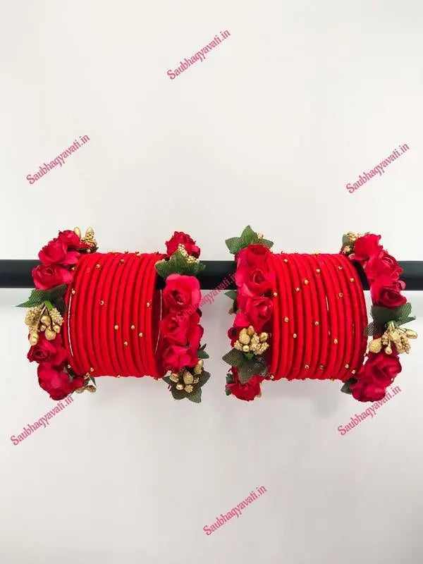  Red Silk Thread Flower Bangles Saubhagyavati.in