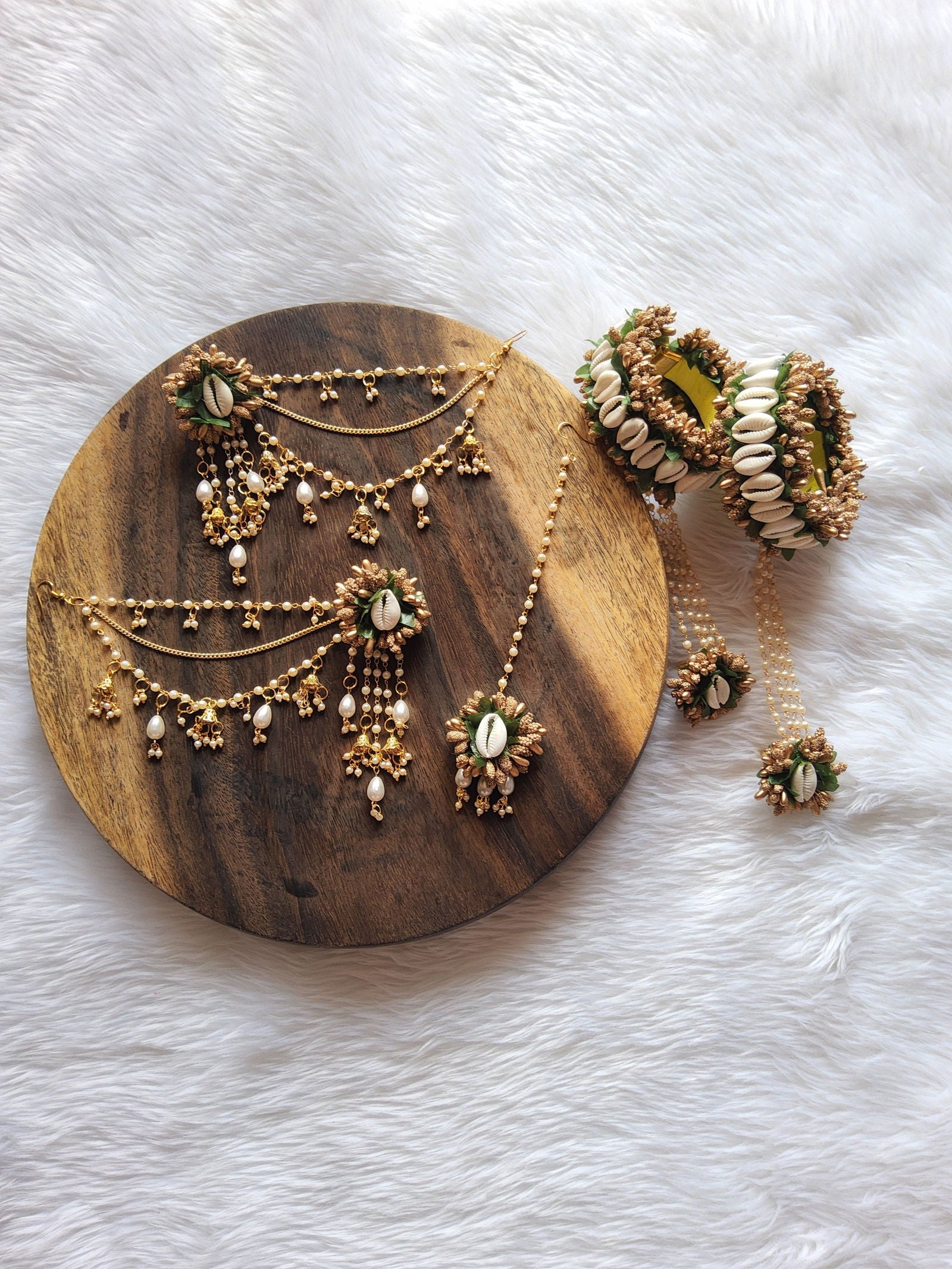 Buy Shell Jewellery with Bahubali Earrings and Bracelet for Haldi mehndi