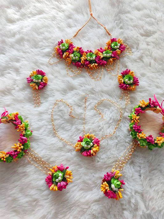 Buy gorgeous flower floral jewellery set for haldi and mehndi - Saubhagyavati.in
