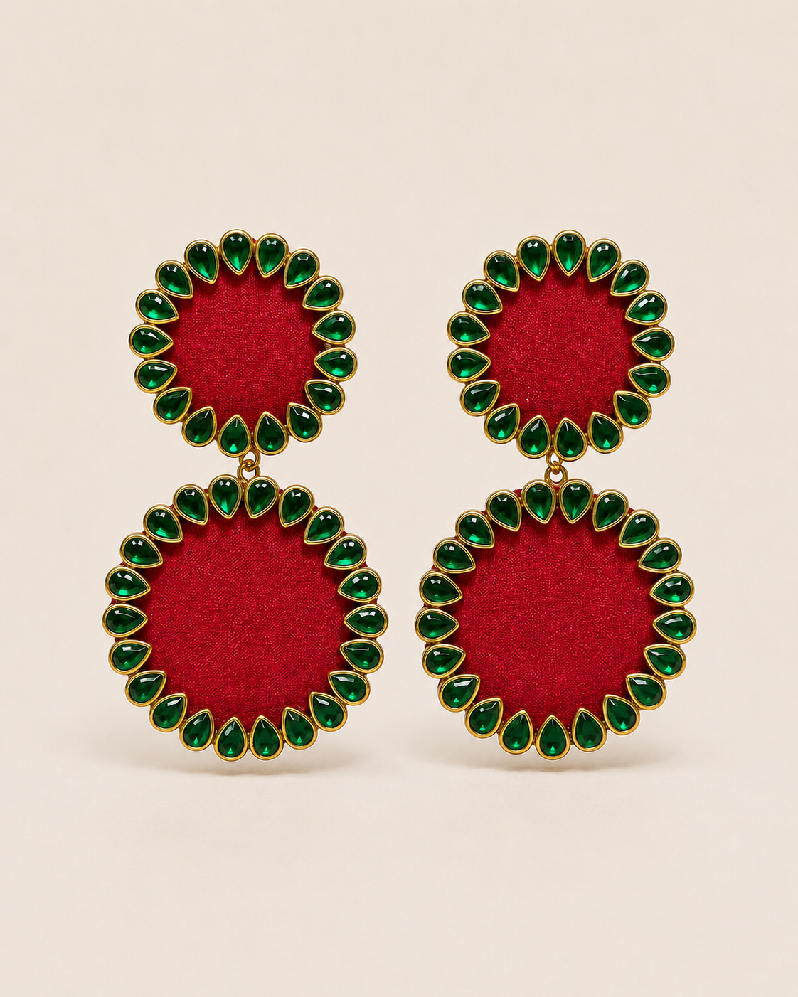 Red & Green Kundan Dual Disc Earrings – Festive Jewellery