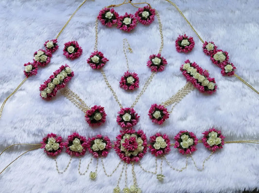 Dark Pink Flower Jewellery Set for Haldi and Baby Shower Saubhagyavati.in