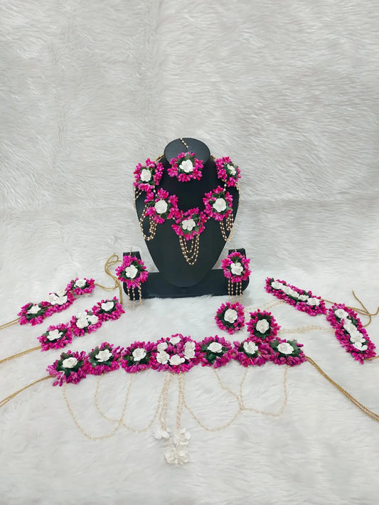Dark Pink Flower Jewellery for Baby shower or Dohale Jevan Saubhagyavati.in