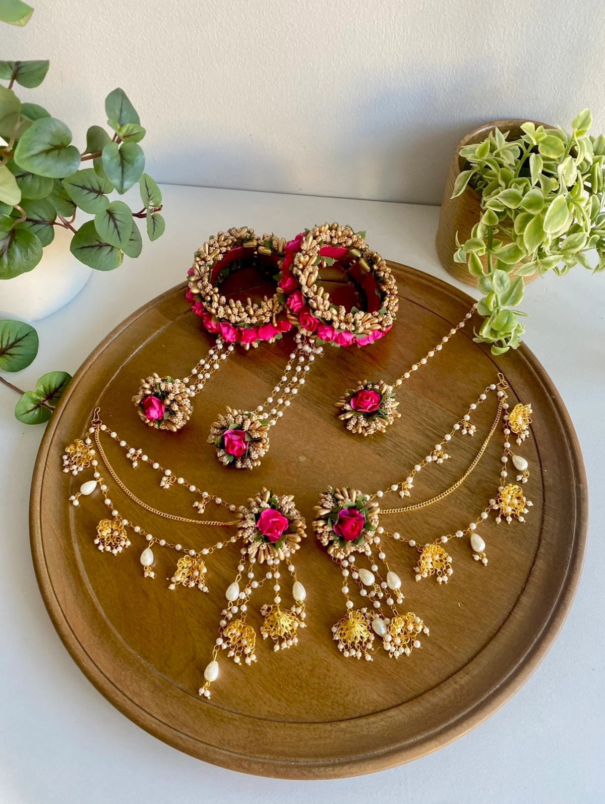 Haldi Mehndi Flower Jewellery Set with Bahubali Earrings floral jewellery for haldi