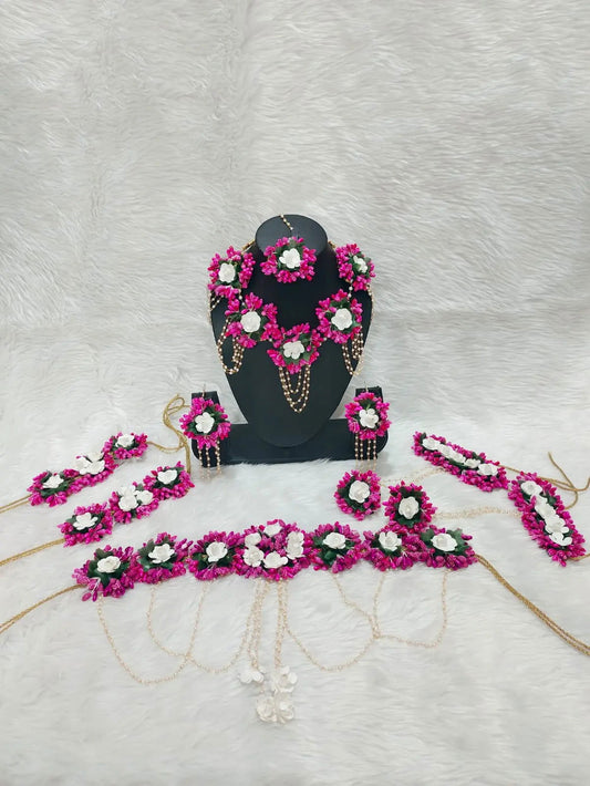 Dark Pink Flower Jewellery for Baby shower or Dohale Jevan - Saubhagyavati.in