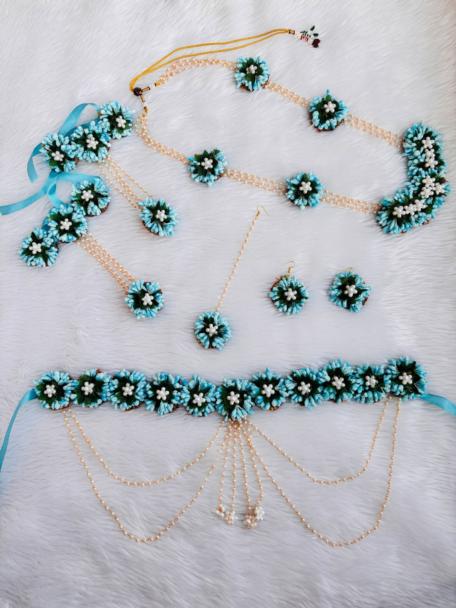 Elegant Sky Blue Flower Jewellery For Baby Shower - Saubhagyavati.in