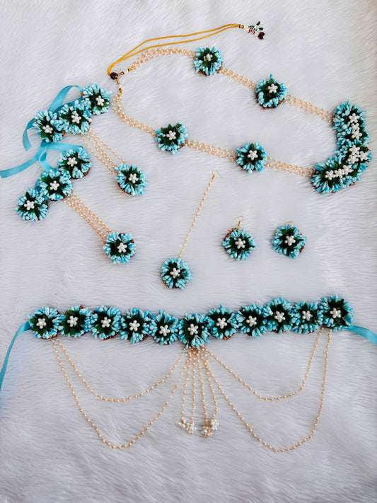 Elegant Sky Blue Flower Jewellery For Baby Shower - Saubhagyavati.in