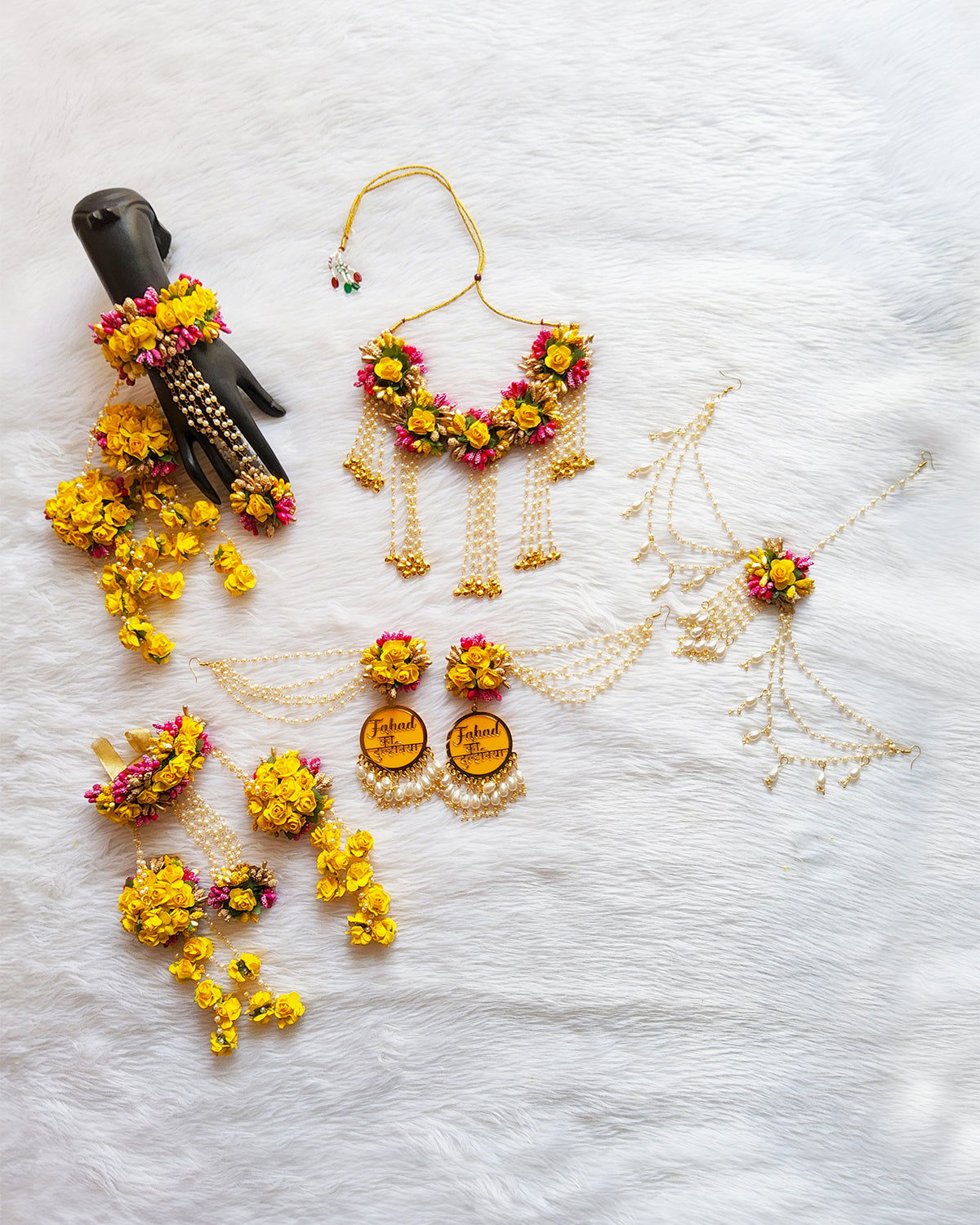 Embrace the Radiance: Yellow Flower Jewelry for Haldi with Customizable Acrylic Earrings - Saubhagyavati.in