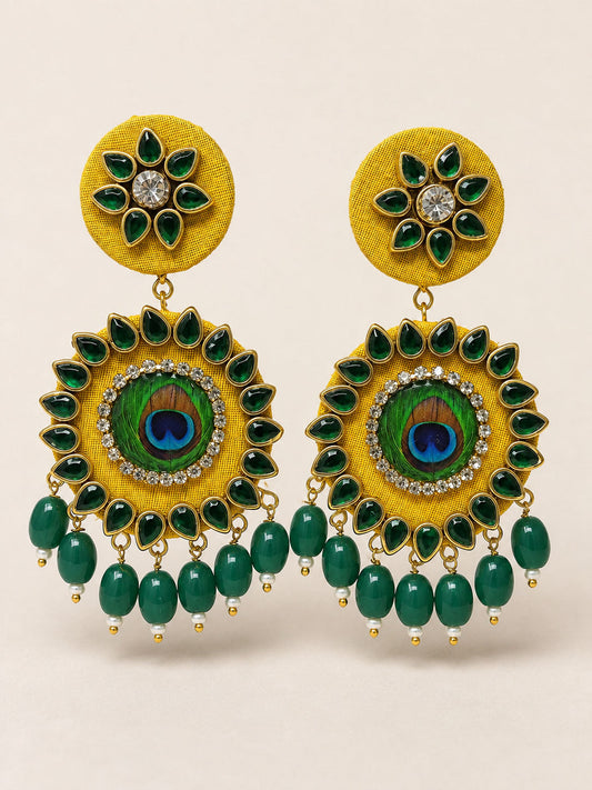 Yellow Peacock Motif Earrings – Haldi Ceremony Jewellery