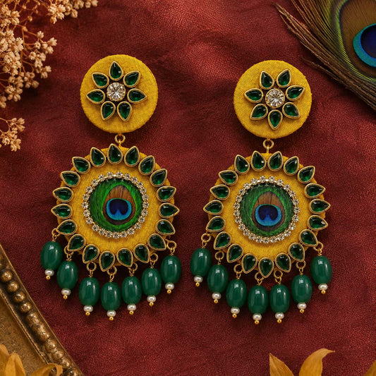 Yellow Peacock Motif Earrings – Haldi Ceremony Jewellery