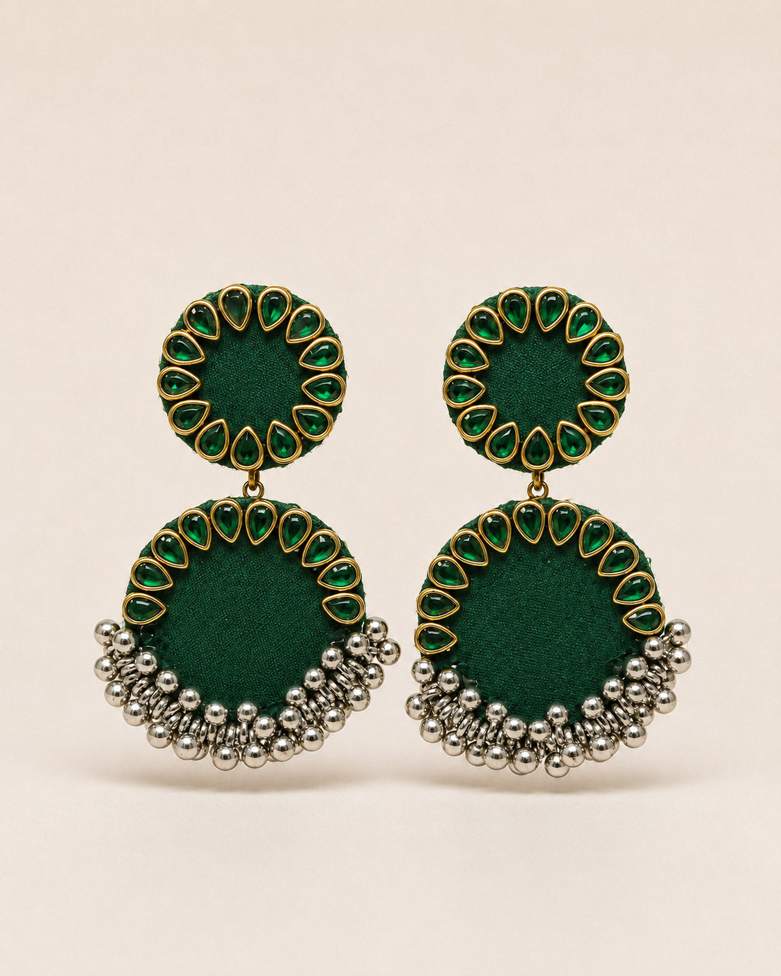 Green Kundan Earrings with Silver Ghungroo Drops – Statement Jhumka