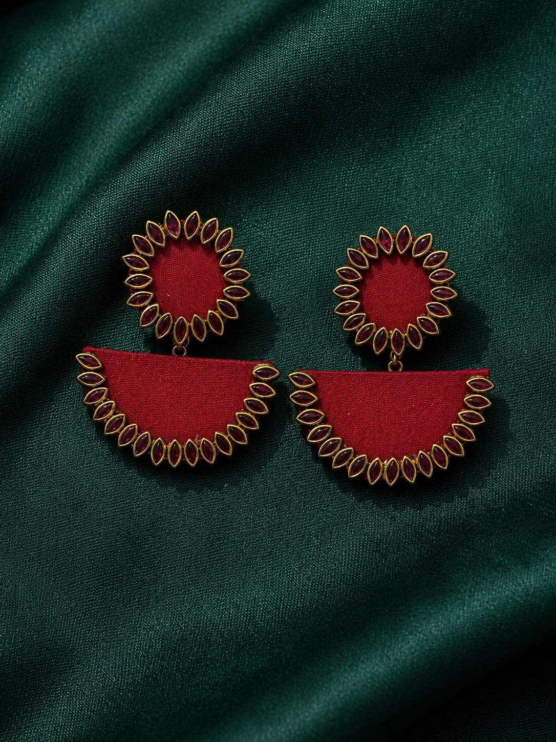 Red Kundan Petal Chandbali Earrings – Statement Jewellery