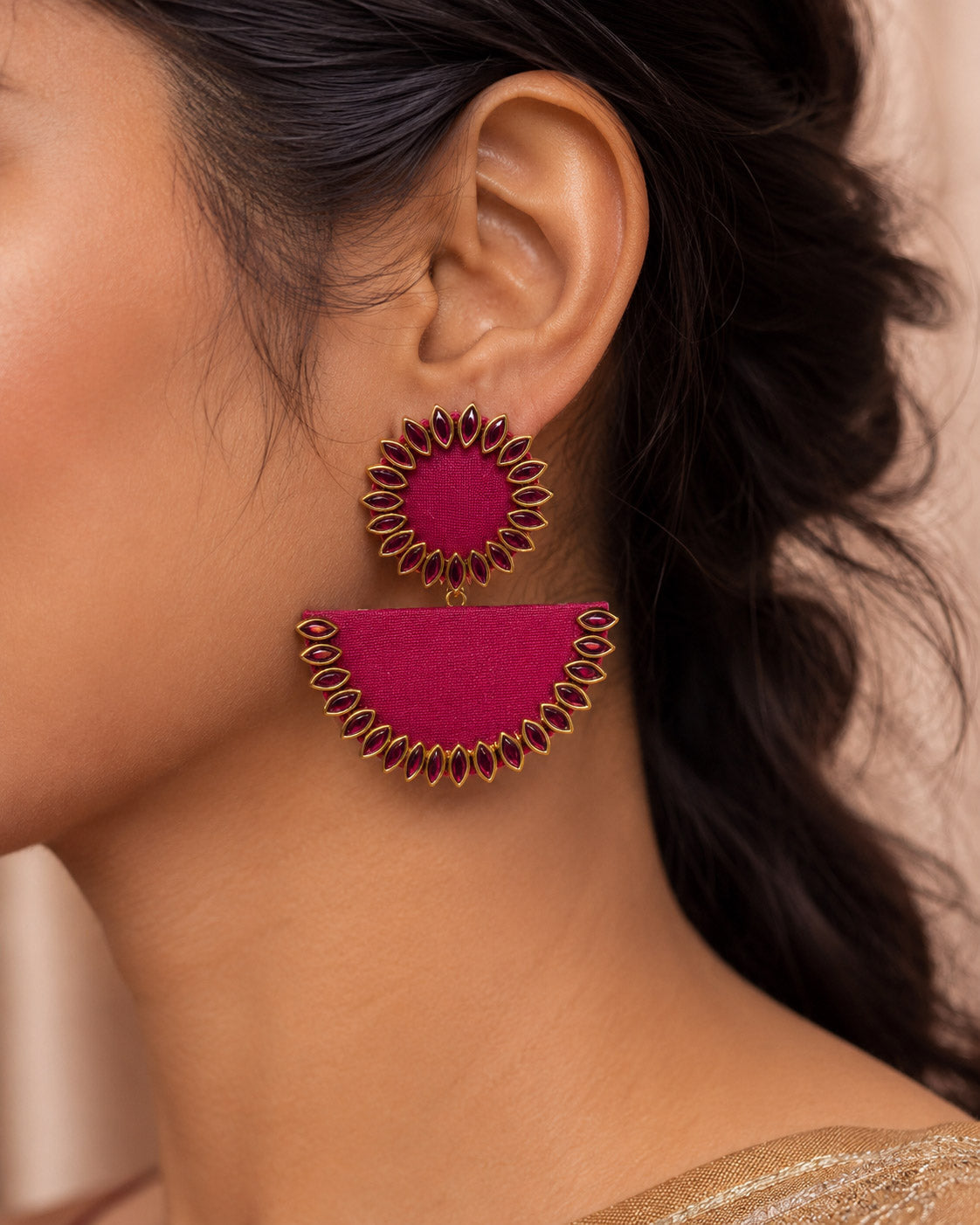 Red Kundan Petal Chandbali Earrings – Statement Jewellery