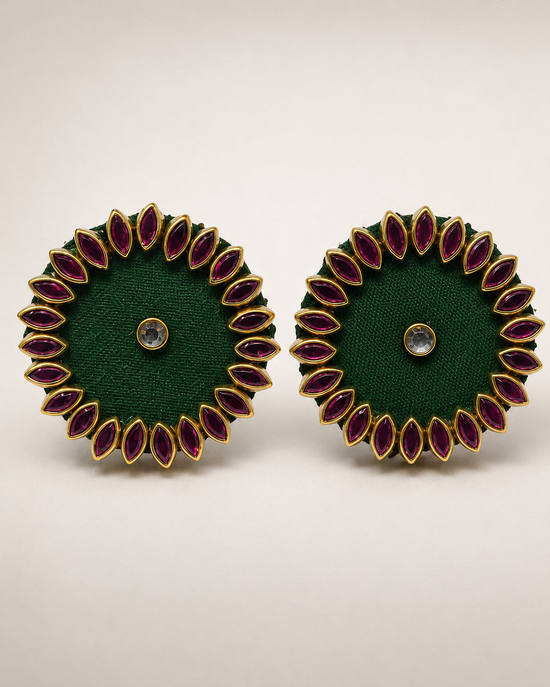 Green & Maroon Kundan Stud Earrings – Petal Border Jewellery