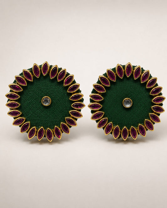 Green & Maroon Kundan Stud Earrings – Petal Border Jewellery