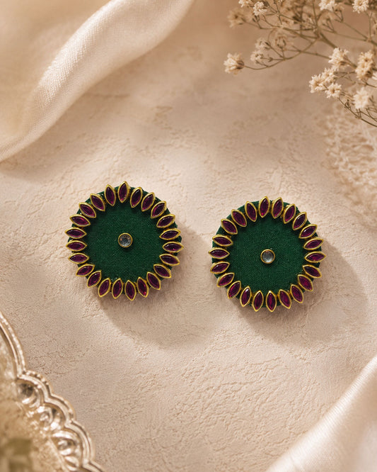 Green & Maroon Kundan Stud Earrings – Petal Border Jewellery