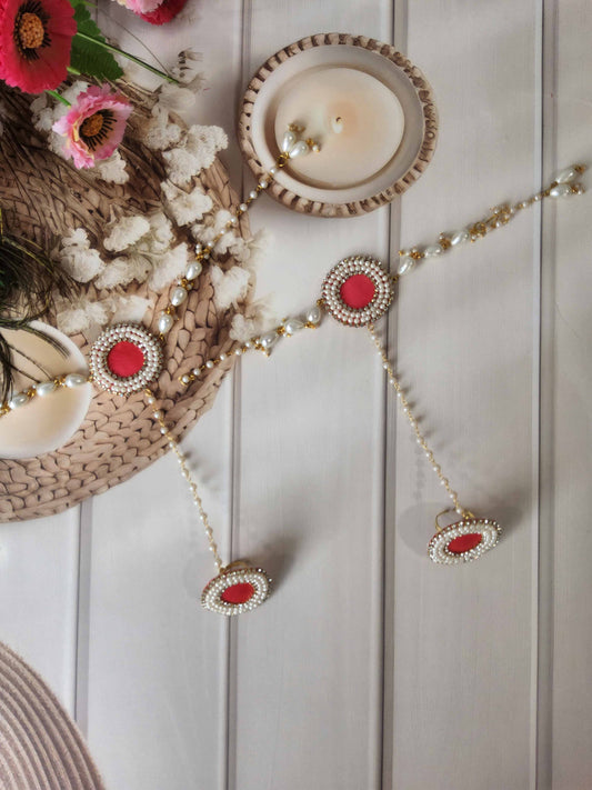Coral Pink Pearl Floral Jewellery Set for Haldi, Mehendi & Baby Shower