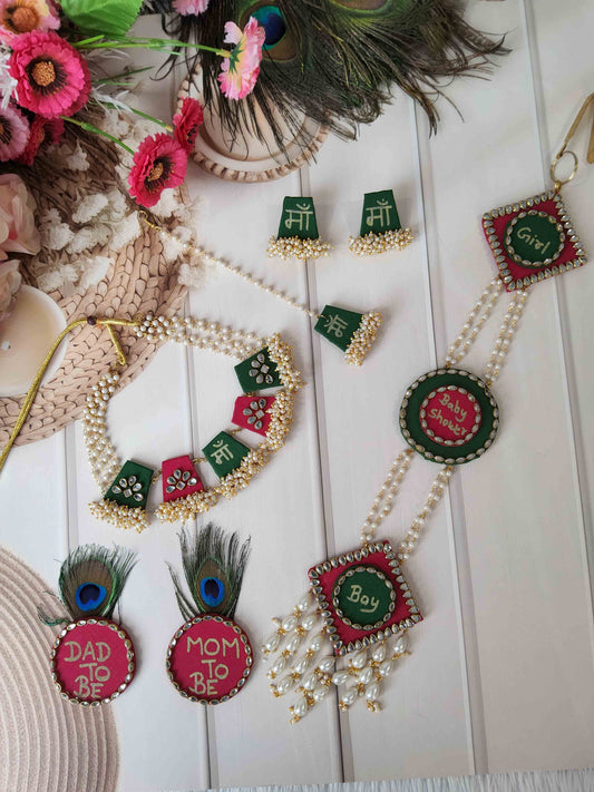 Baby Shower Special Handmade Floral Jewellery Set – "Mom To Be & Dad To Be" Theme