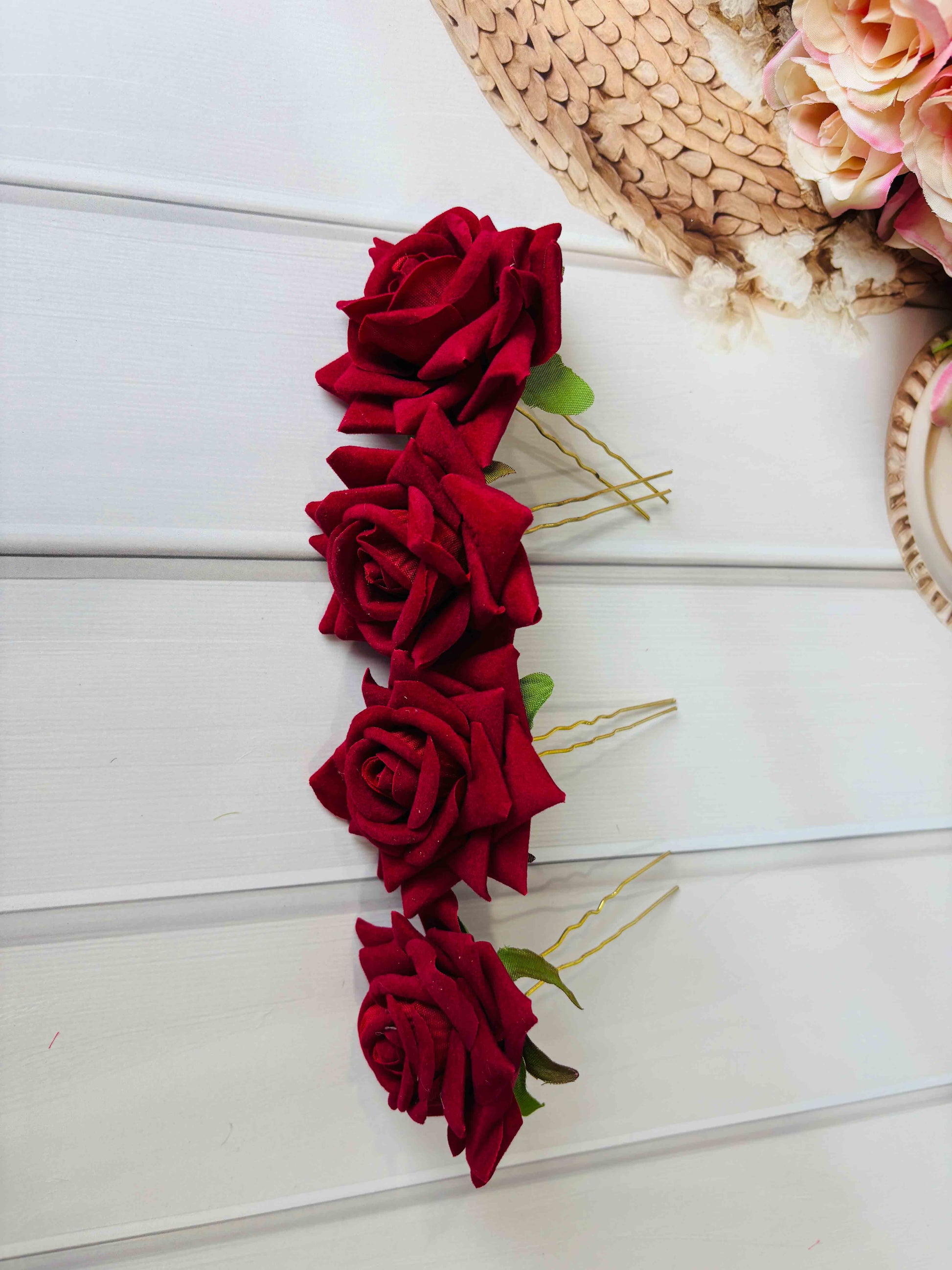 Red Rose Juda Hair Pins – Bridal & Festive Hair Accessory