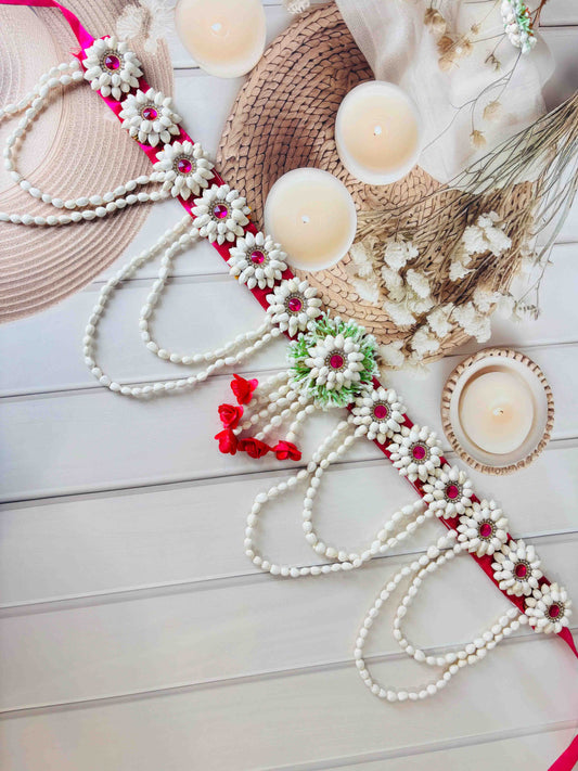 White Beaded Floral Kamarband – Handmade Waist Belt for Bridal & Festive Wear