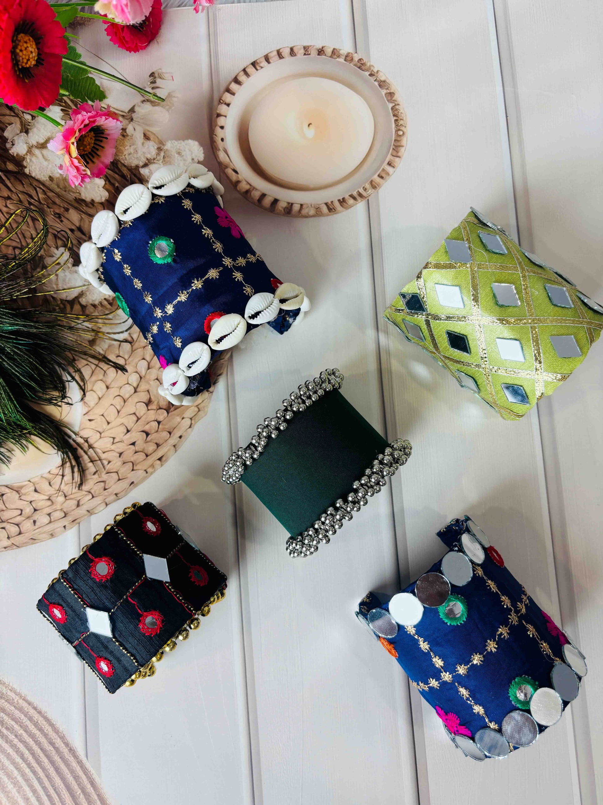 Handcrafted Colorful Gotapatti & Mirror Work Bangles – Set of 5